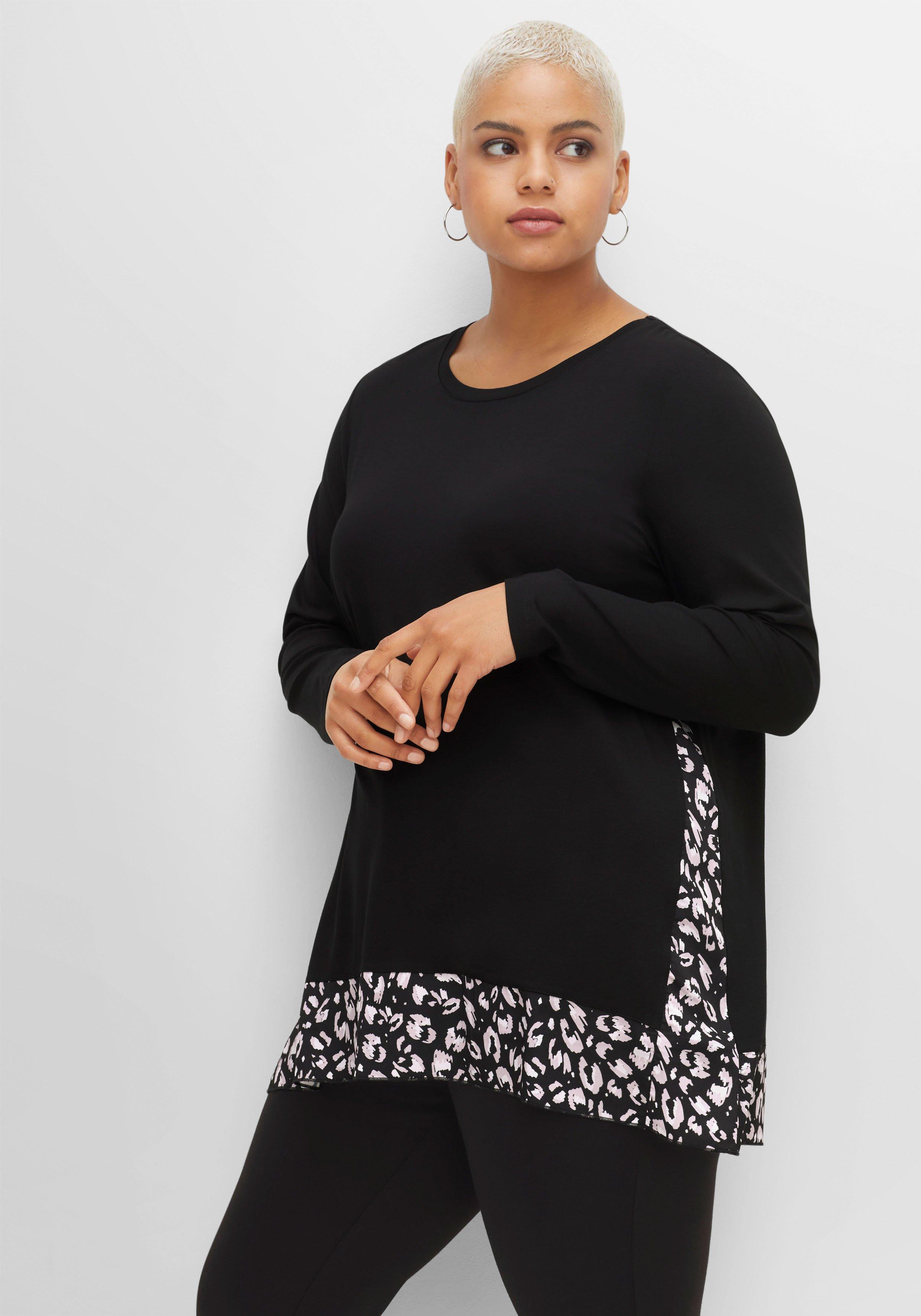 Longshirt mit floral bedruckten Einsätzen