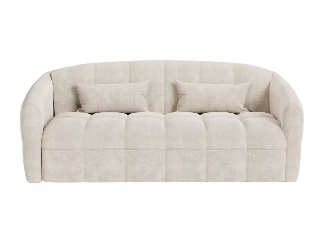 Canapé 3 places convertible express en velours beige - Couchage 140 cm - Matelas 13 cm RETUNA II