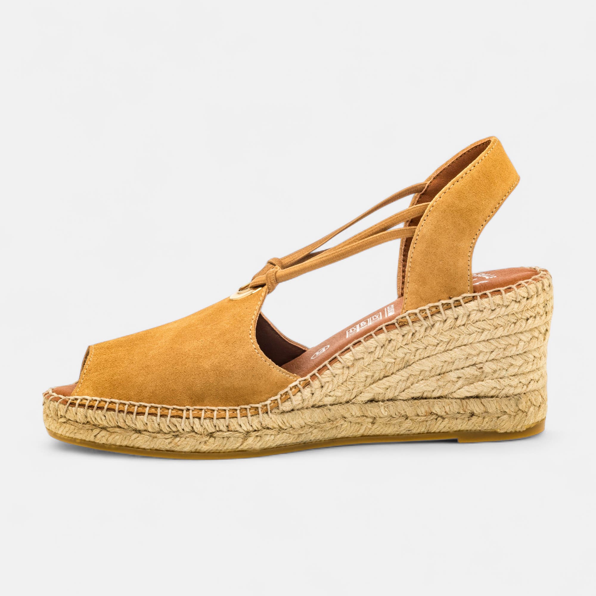 Espadrilles à talon compensé Femme en cuir beige