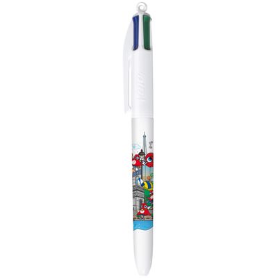 BIC 4 Couleurs JO Paris 2024 - Stylos-Billes Rétractables Pointe moyenne (1,0 mm) - 8 décors assortis