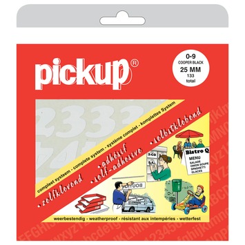 Pickup plakcijfers 0-9 wit 25 mm