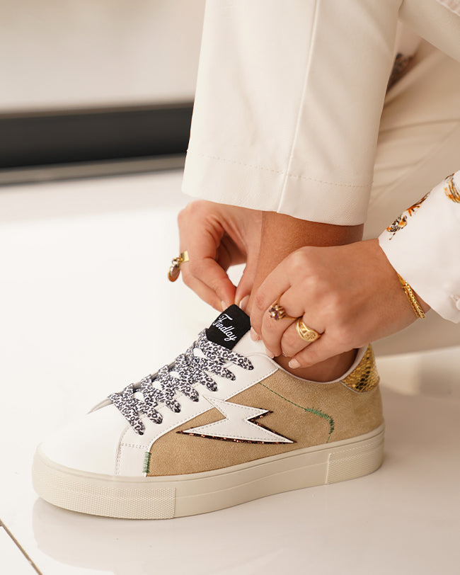Basket femme beige éclair à lacets - Fiorella