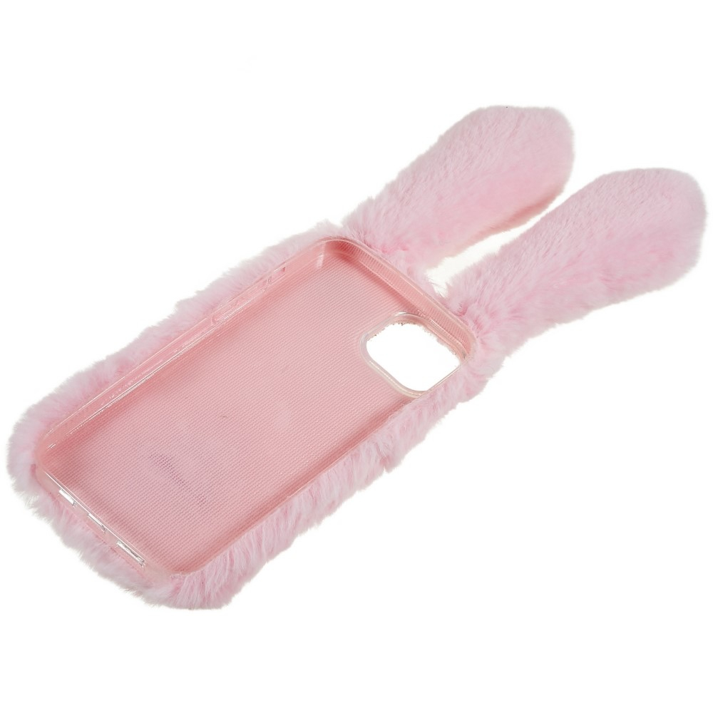 iPhone 14 3D Gummi Plüsch Case Hülle Bunny mit Flauschigen Hasenohren - Rosa