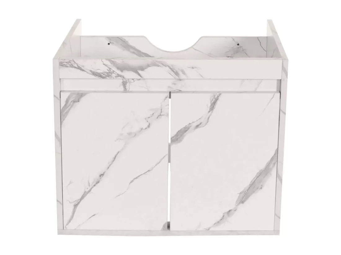 Meuble sous-lavabo MCW-L86, aspect marbre blanc