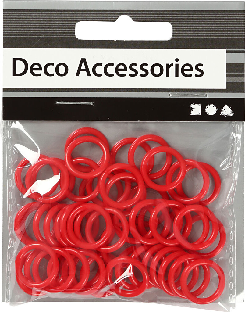 Plastikringe - Rød - Ø 15 MM - Tykkelse 2 MM - 50 Stk