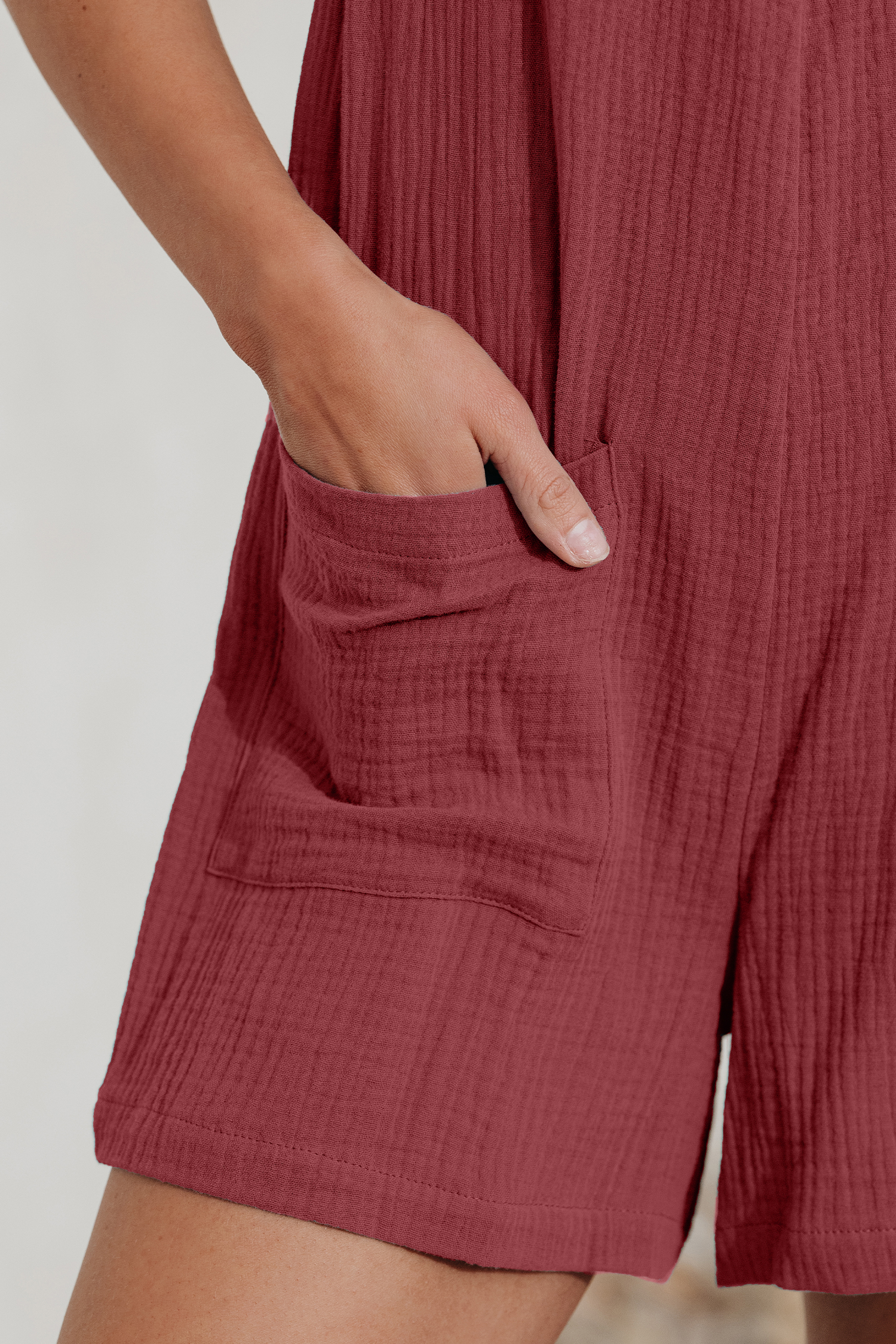 Combishort en pur coton à nœuds bordeaux
