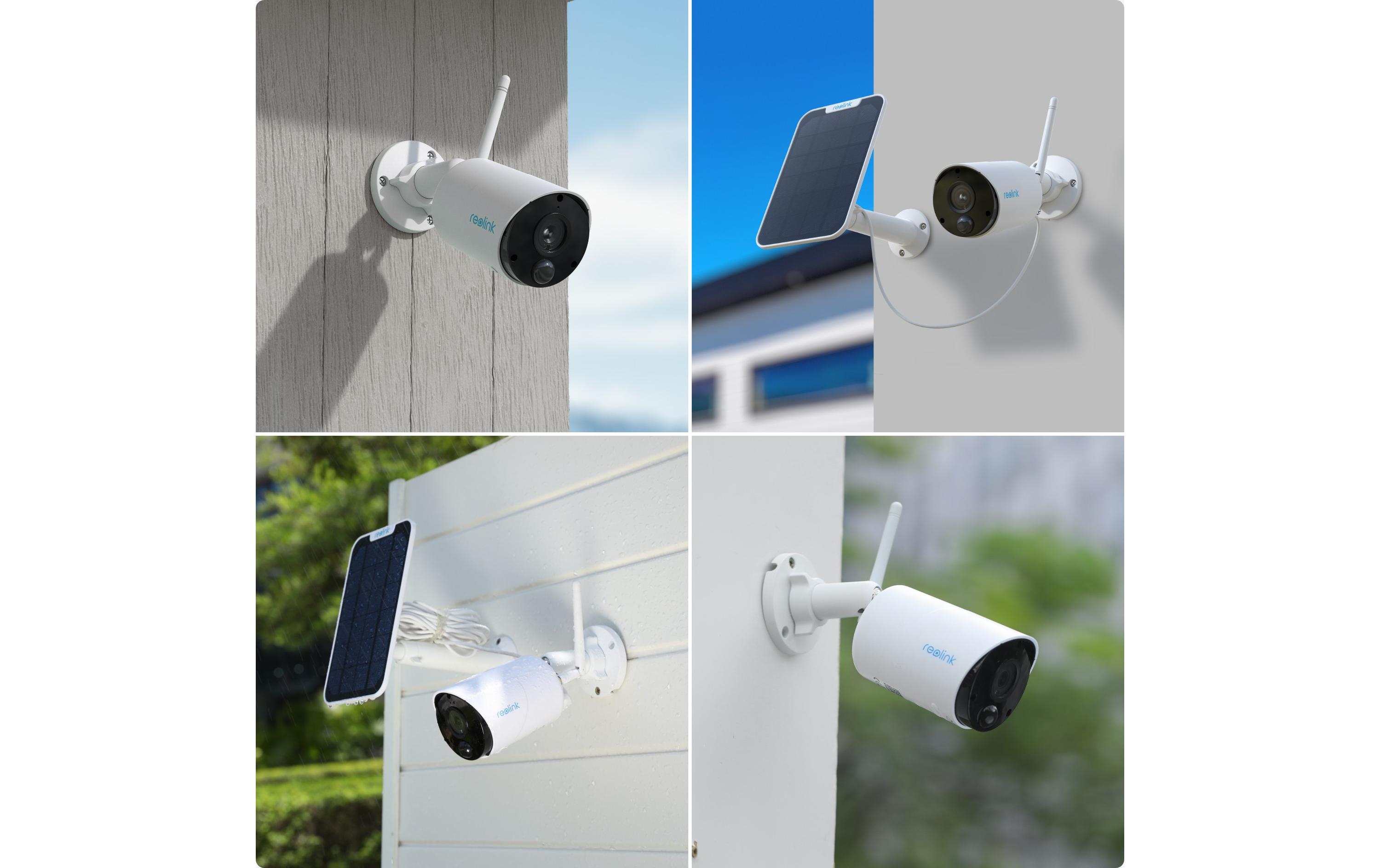 Netzwerkkamera Argus B320 Super-HD + Solar3MP Super-HD, IP65 Wetterfeste WLAN Kamera mit Scheinwerferlicht, 2-Wege-Audio, Bewegungserkennung & Farbnachtsicht inkl. Solarpanel mit Halterungen & Montagematerial – Weiss
