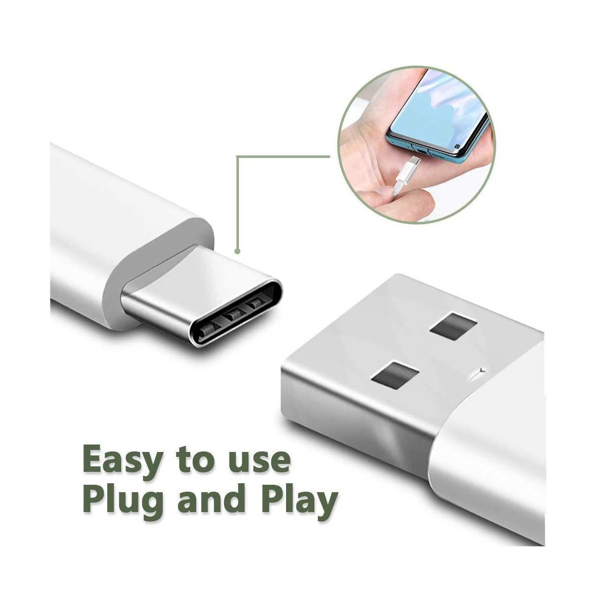 NÖRDIC 5m USB C 2.0 til USB A-kabel 480Mbps hvit