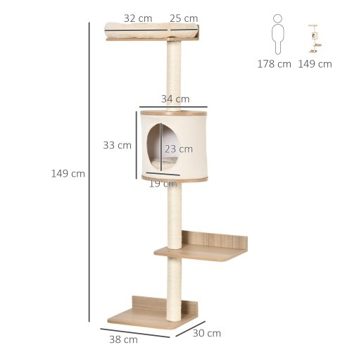 Árvore para gatos PawHut para montagem na parede com plataformas