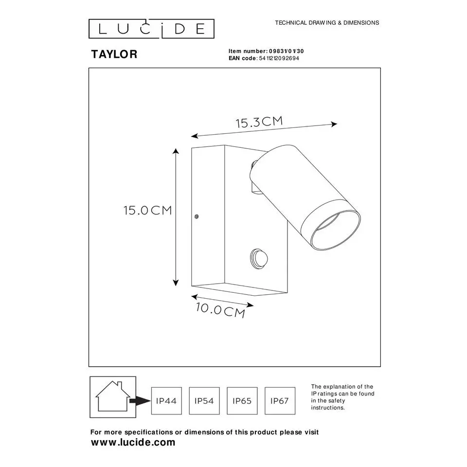 Lucide TAYLOR Wandspot - Zwart