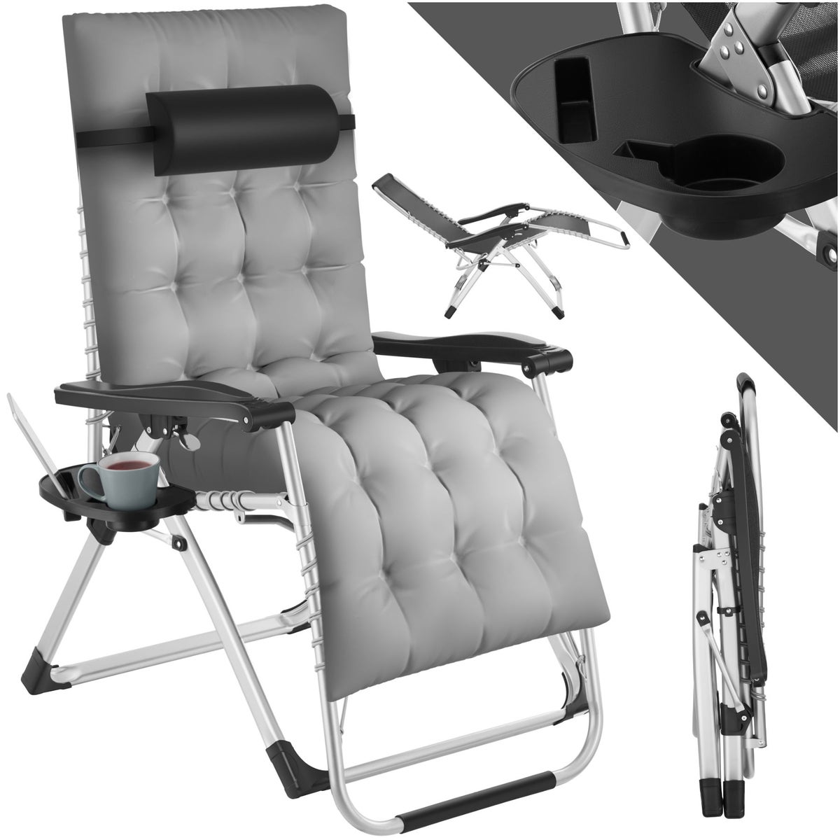 tectake Cloud opvouwbare ligstoel, 84 x 168 x 82,5 cm, met bijzettafel