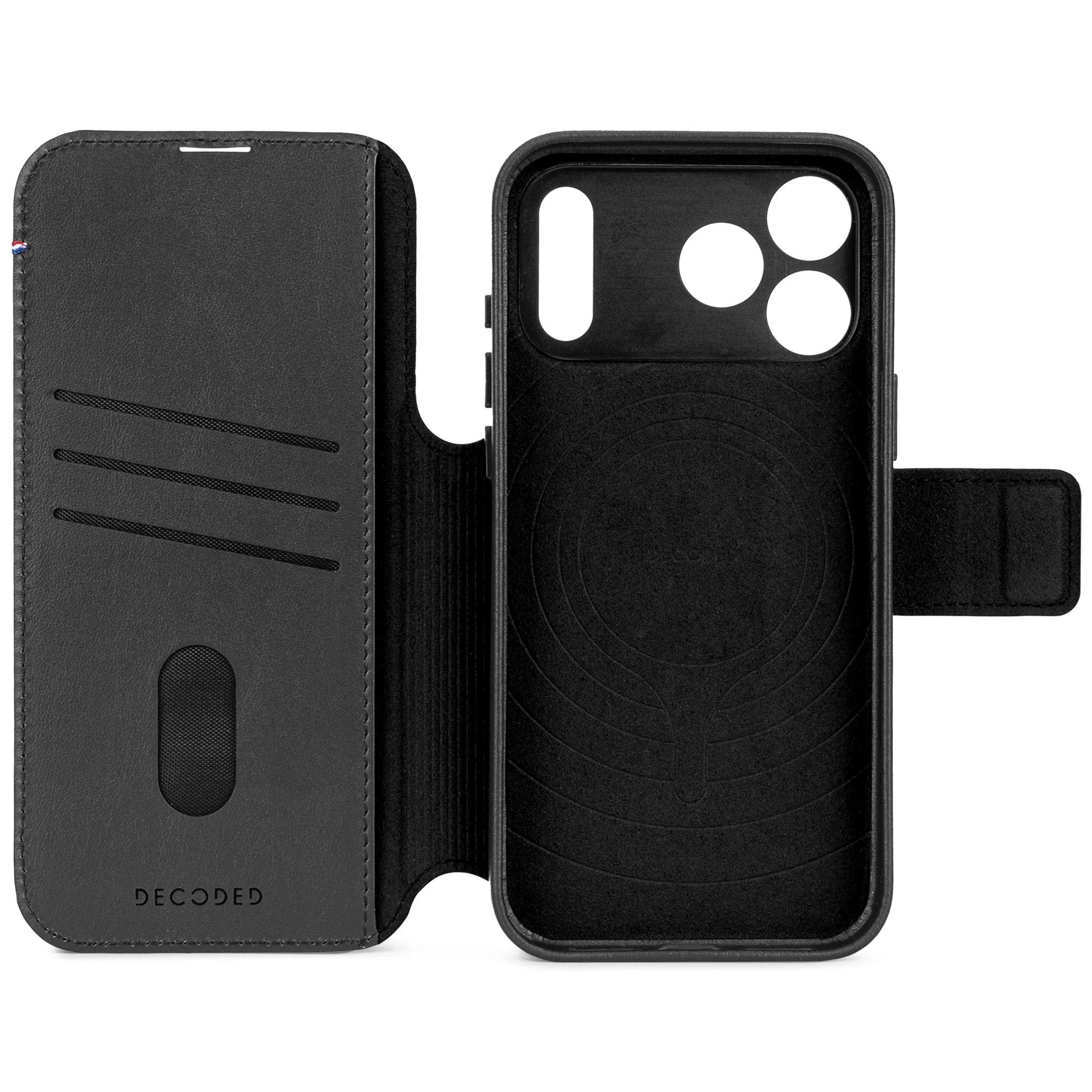 2in1 iPhone 17 Pro MagSafe Echtleder Magnet Wallet Case Tasche Flip Cover (D26IPO17PDW5BK) - Schwarz
