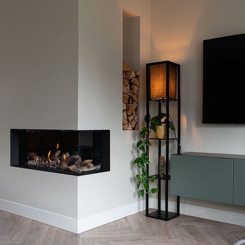 Moderne vloerlamp zwart met stoffen kap - Stojan