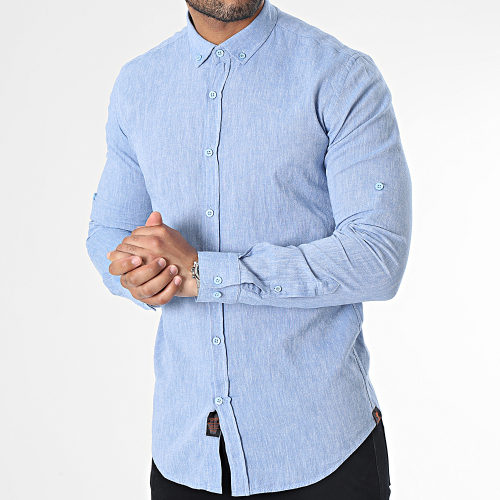Chemise Manches Longues Bleu Chiné