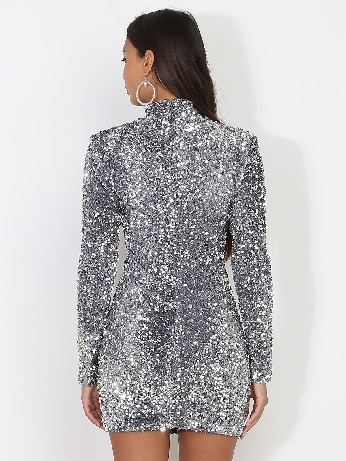 Robe moulante à sequins- Gris