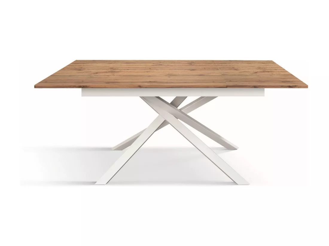Table en bois, effet chêne, base blanche, ext.120x80-170x80cm - VOLPAIA