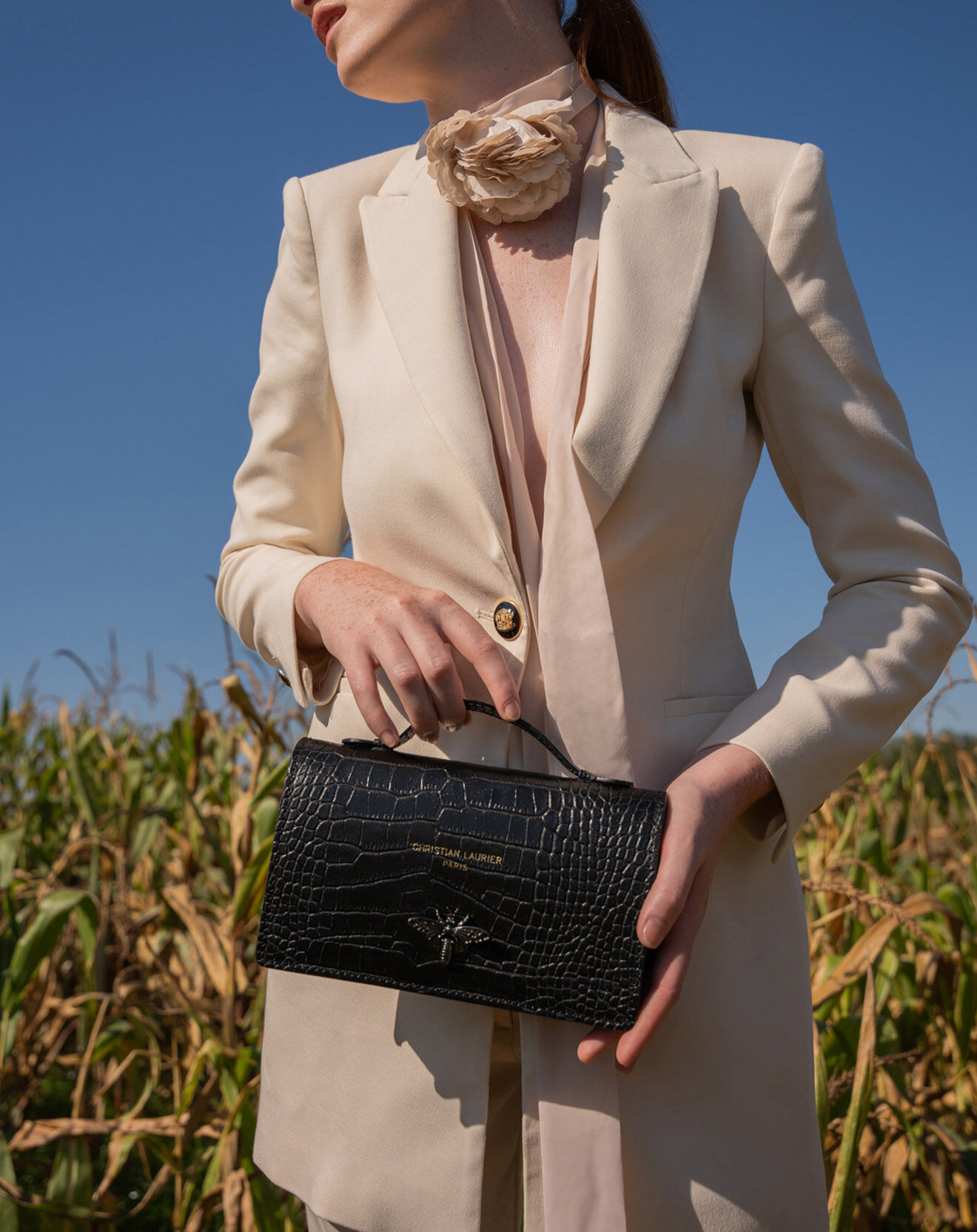 Christian Laurier Sac bandoulière en Cuir croco Stacy noir - 22x12x4 cm