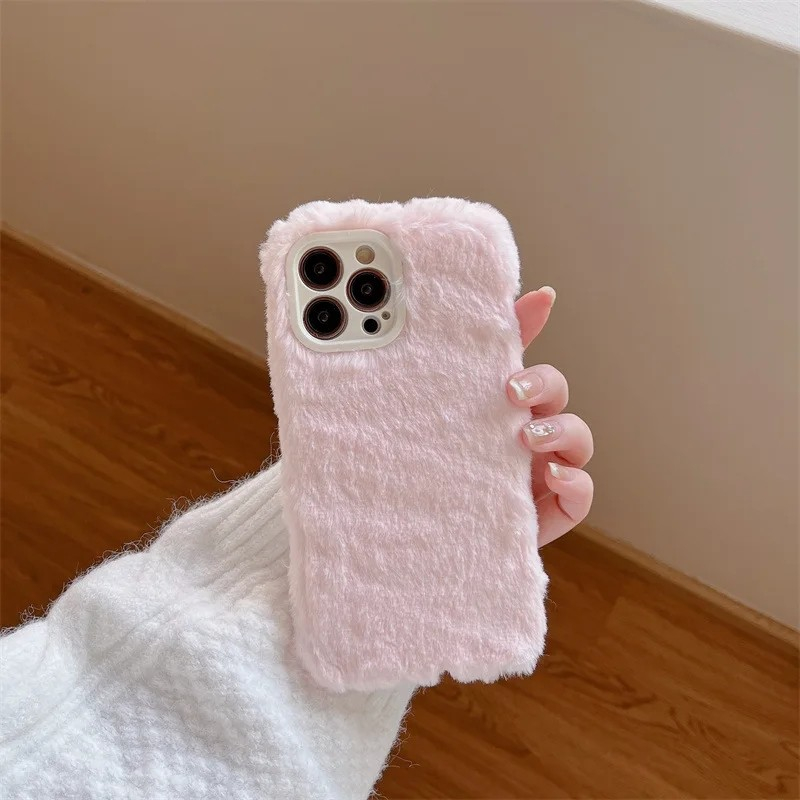 iPhone 13 Pro Gummi Plüsch Case Hülle mit Kameraschutz - Rosa