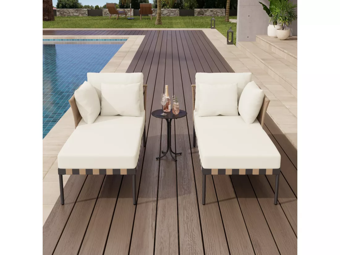 Bain de soleil - Canapé de jardin - Chaise longue de jardin amovible et modulable - fer galvanisé et rotin - 2 positions - beige
