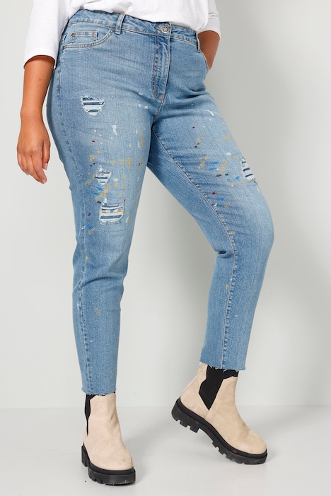 Jeans, Straight Fit, Farbspritzer, Destroy-Effekte, 5-Pocket
