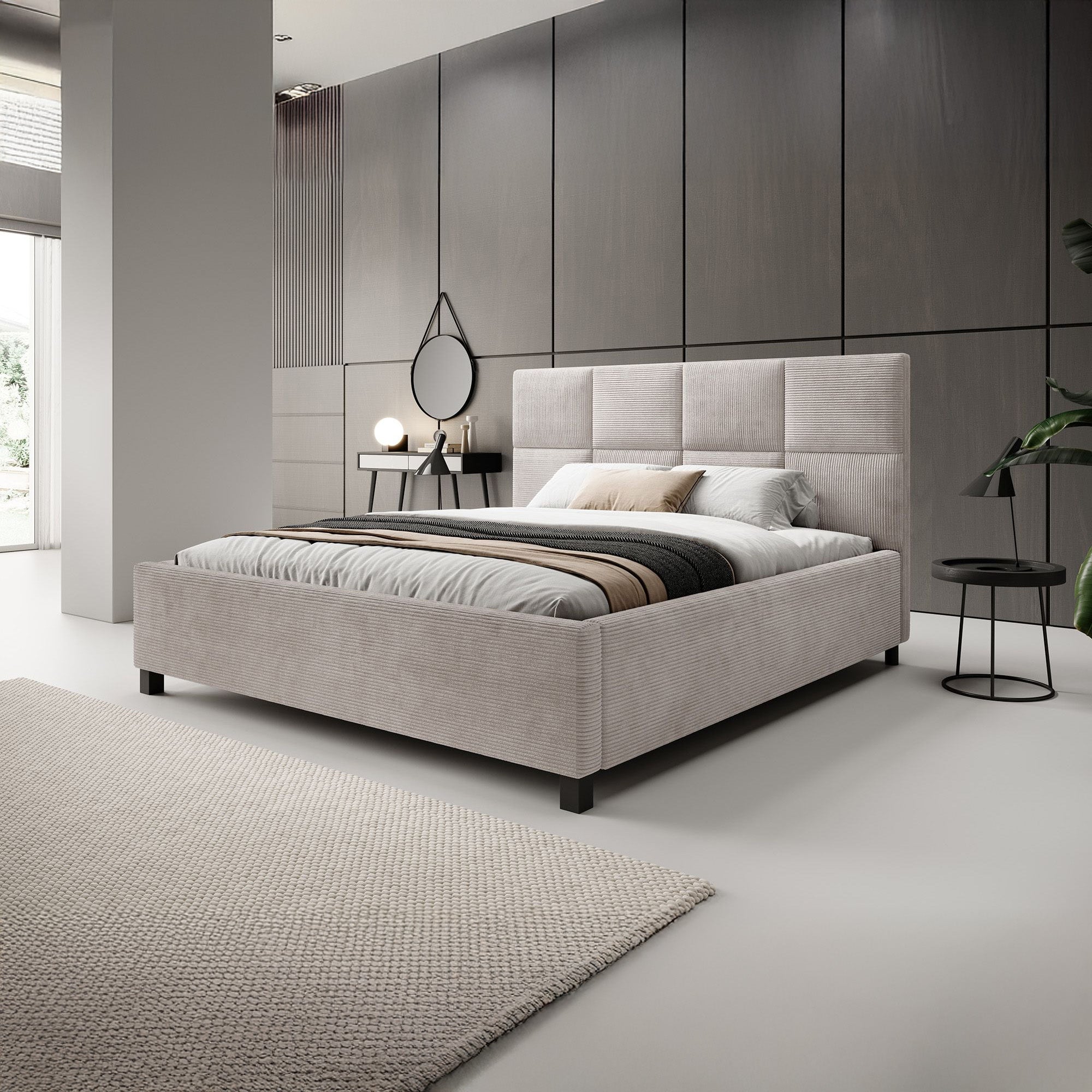 Meubella - Tweepersoonsbed Soline - Beige ribstof - 180x200 cm