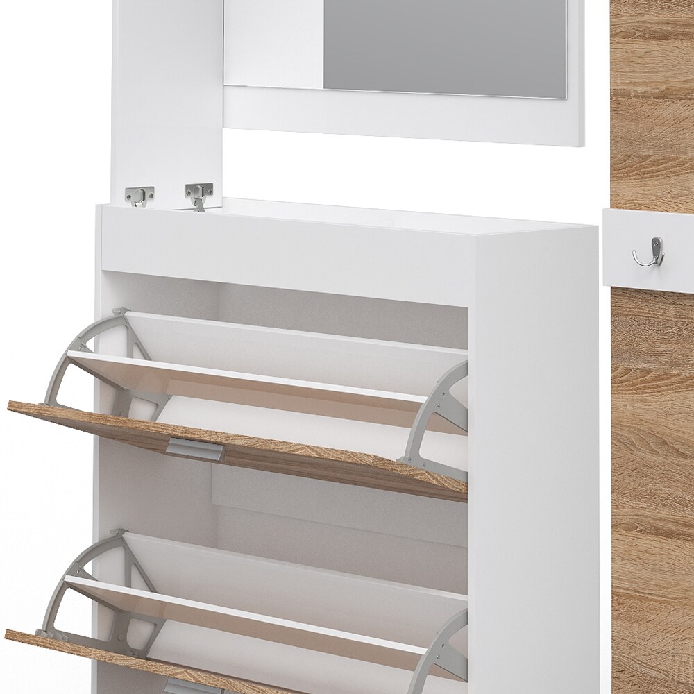Vicco Flurgarderobe San Remo Garderoben Set Spiegel Schuhschrank Wandpaneel Flur Weiß Sonoma