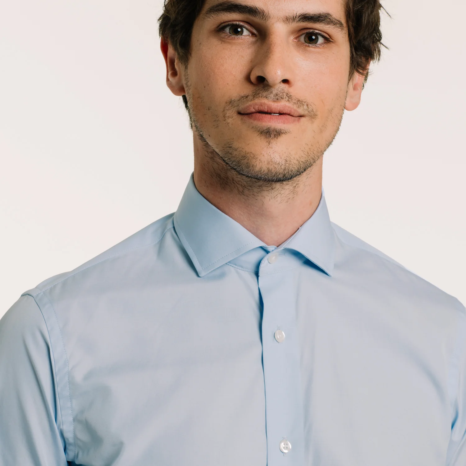 Blue double-twisted poplin shirt