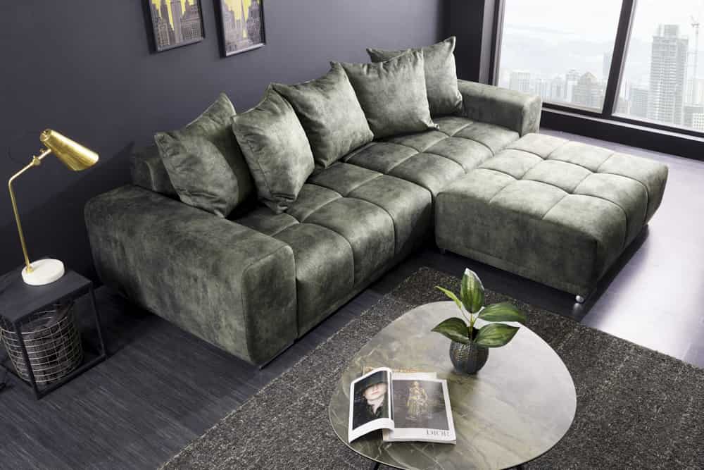 Big Sofa ELEGANCIA 285cm moosgrün Microfaser XXL Couch inkl. Kissen Federkern