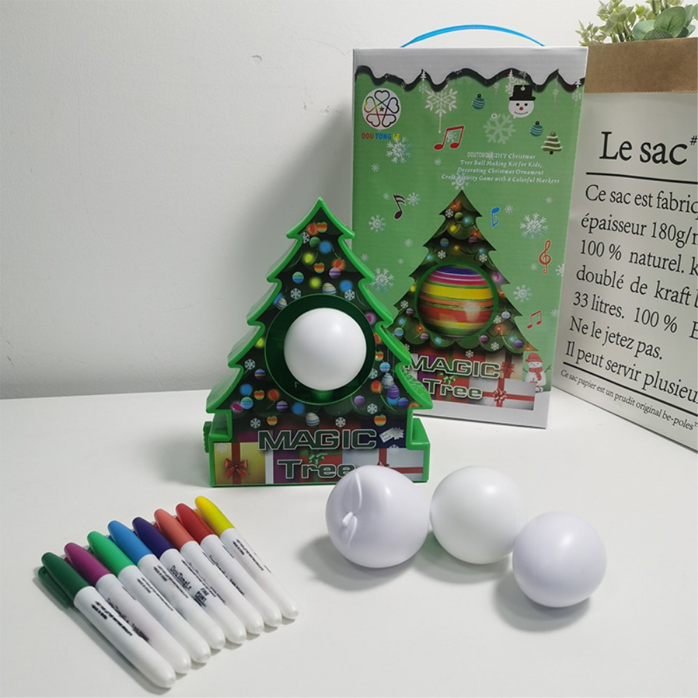 (12-tlg. Set) DIY Christbaum Kugeln Rotierer Weihnachts Tannenbaum mit Filzstiften zum Bemalen - Grün