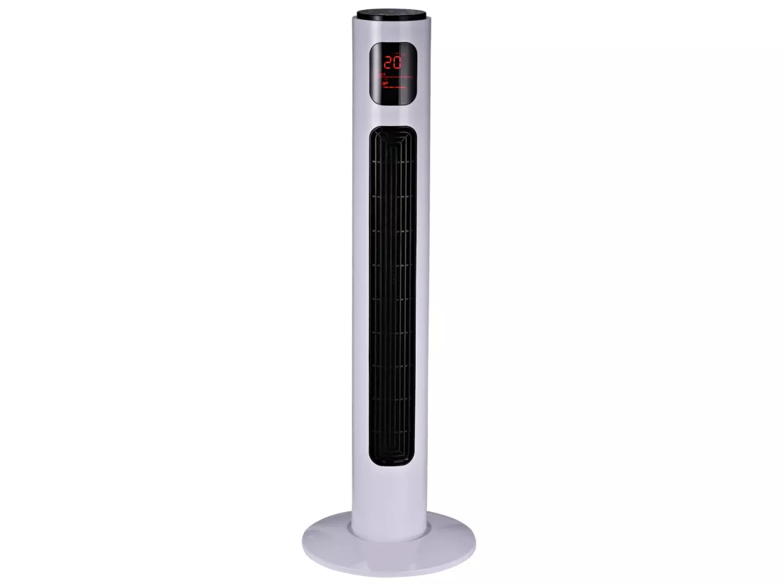 Ventilateur colonne tour programmable oscillant silencieux 45 W avec télécommande écran affichage minuterie 3 modes 3 vitesses 32L x 32l x 96H cm blanc noir