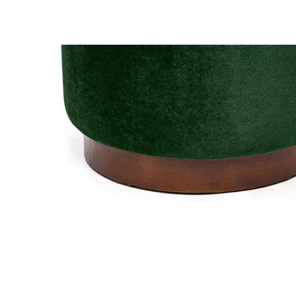 Pouf in groen fluweel en houten basis