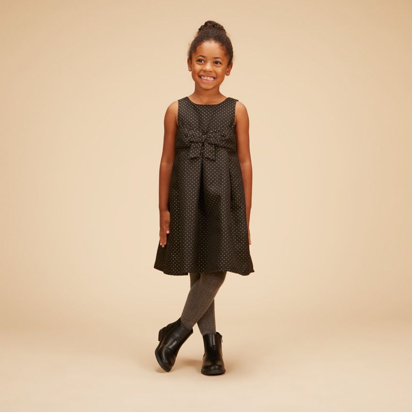 Robe sans manches à nœud en jacquard pour fille - Noir