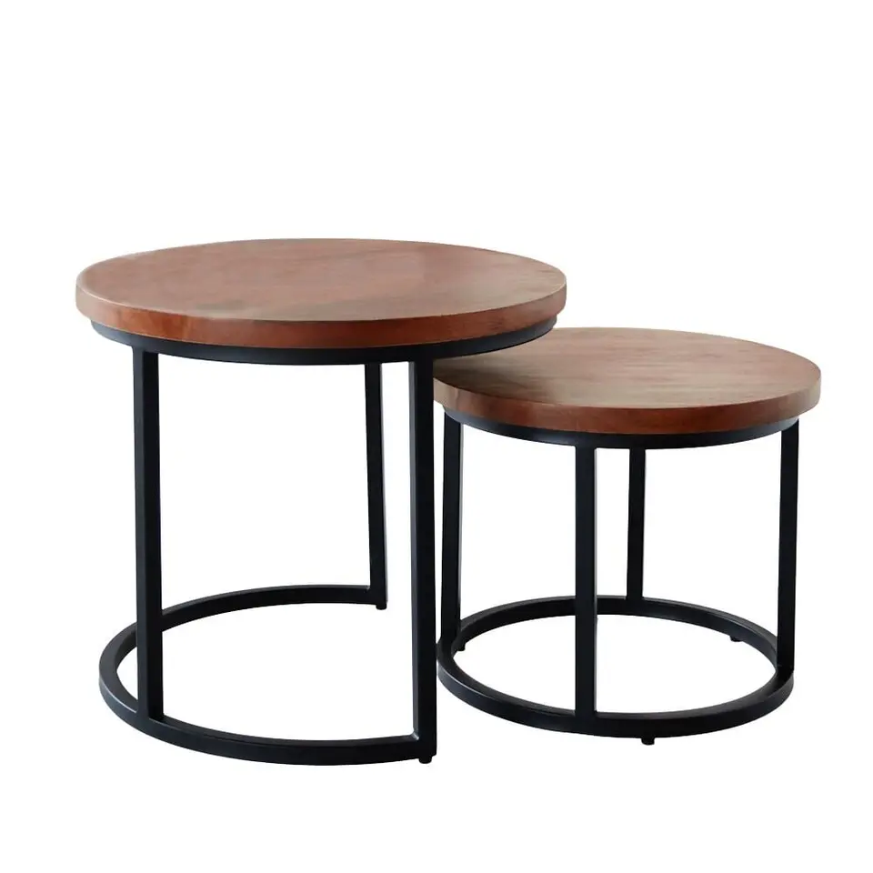 Industriële salontafel set van 2 Rosa - 53x53x45 cm - Mangohout - Bruin