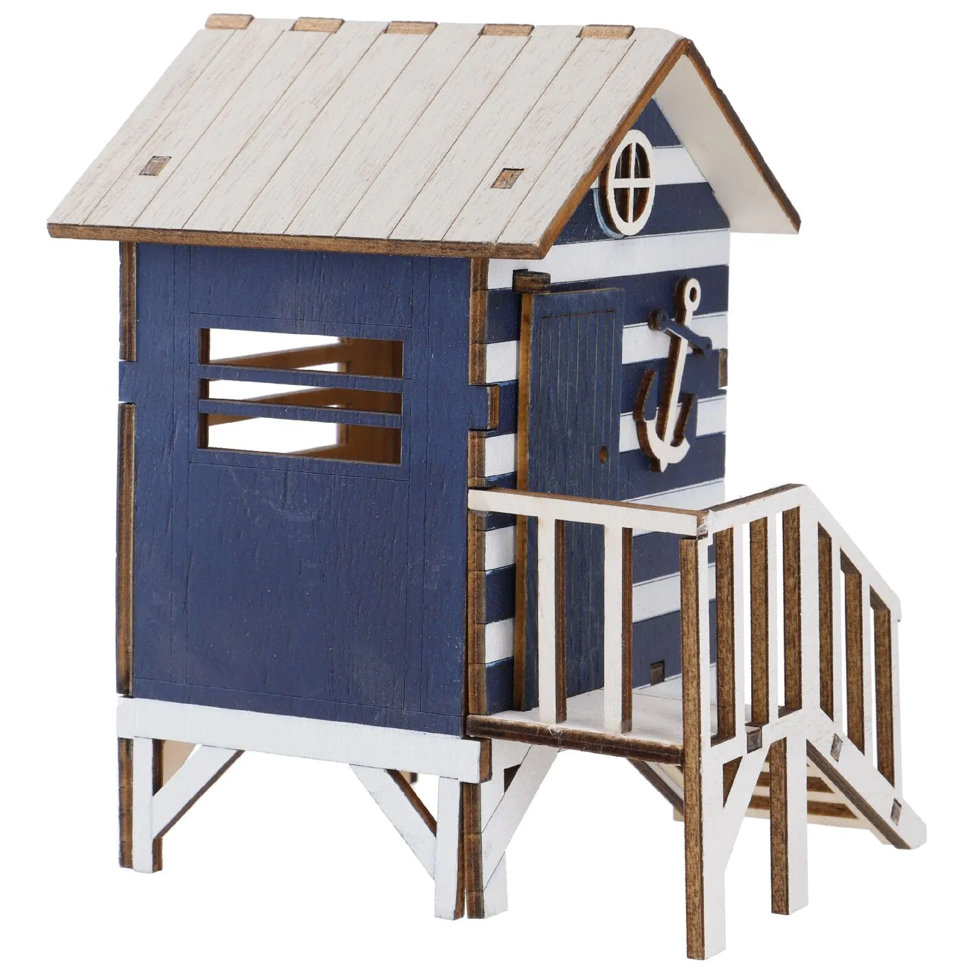 Holz-Strandhaus, blau, 16 cm