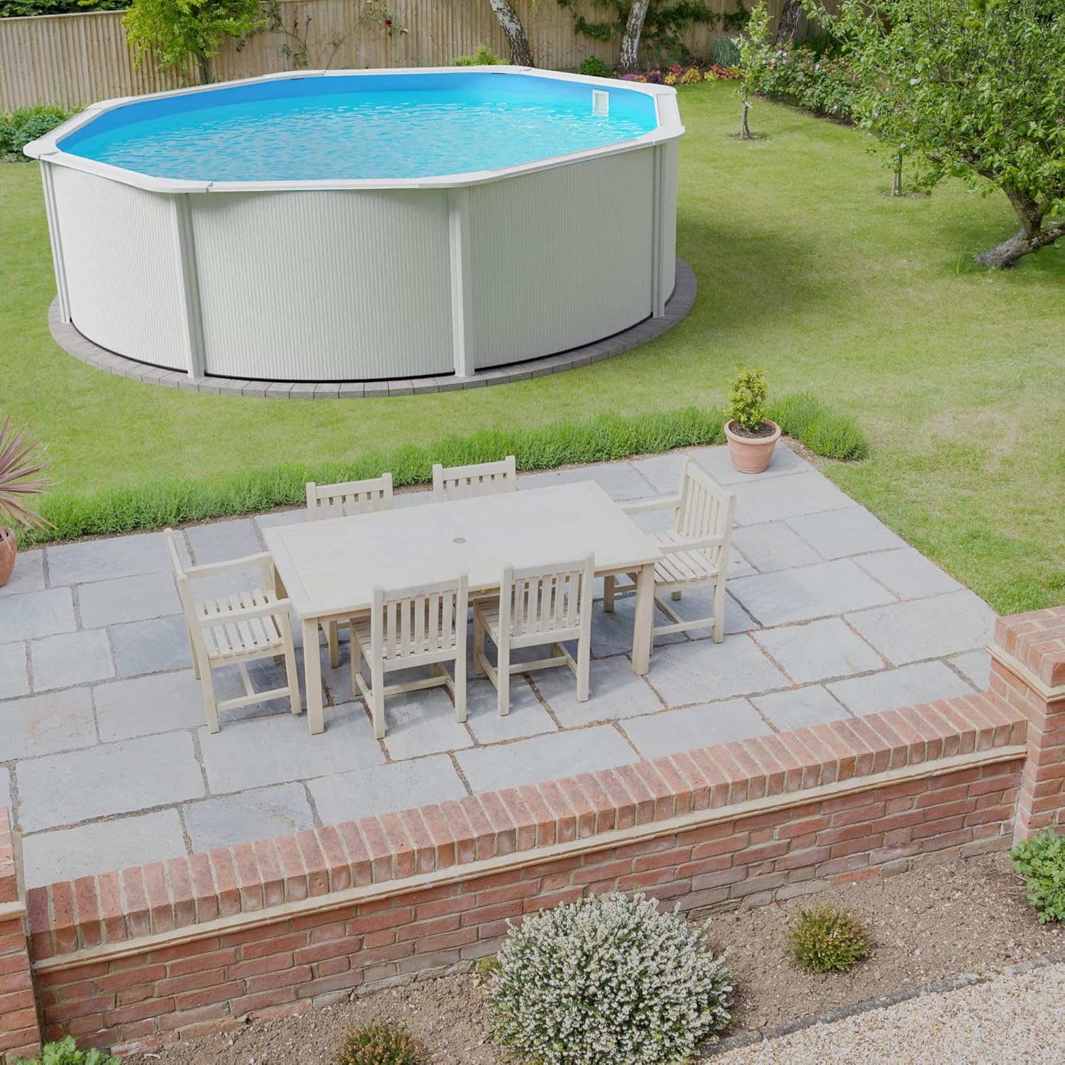Planet Pool Stahlwandpool rund Größe wählbar, 120 cm tief, Stahl 0,4 mm weiß, Folie 0,3 mm blau, Overlap 450x120cm