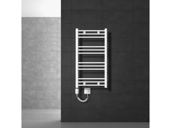 LuxeBath Radiateur Électrique de Salle de Bain Sahara 500x800 mm Blanc Raccord Latéral Courbe Elément Chauffant 300W
