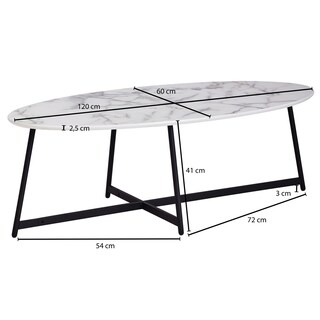 Couchtisch 120 x 60 cm Schwarz/Marmor-Optik Weiß