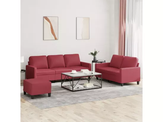 Ensemble de canapés 3 pièces et coussins Rouge bordeaux Similicuir