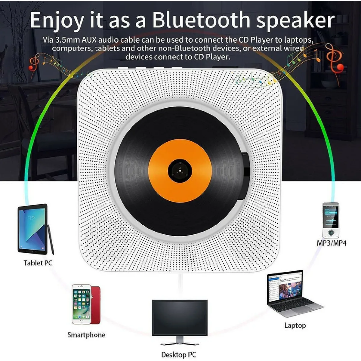 Lecteur CD Bluetooth - Blanc - Chrono
