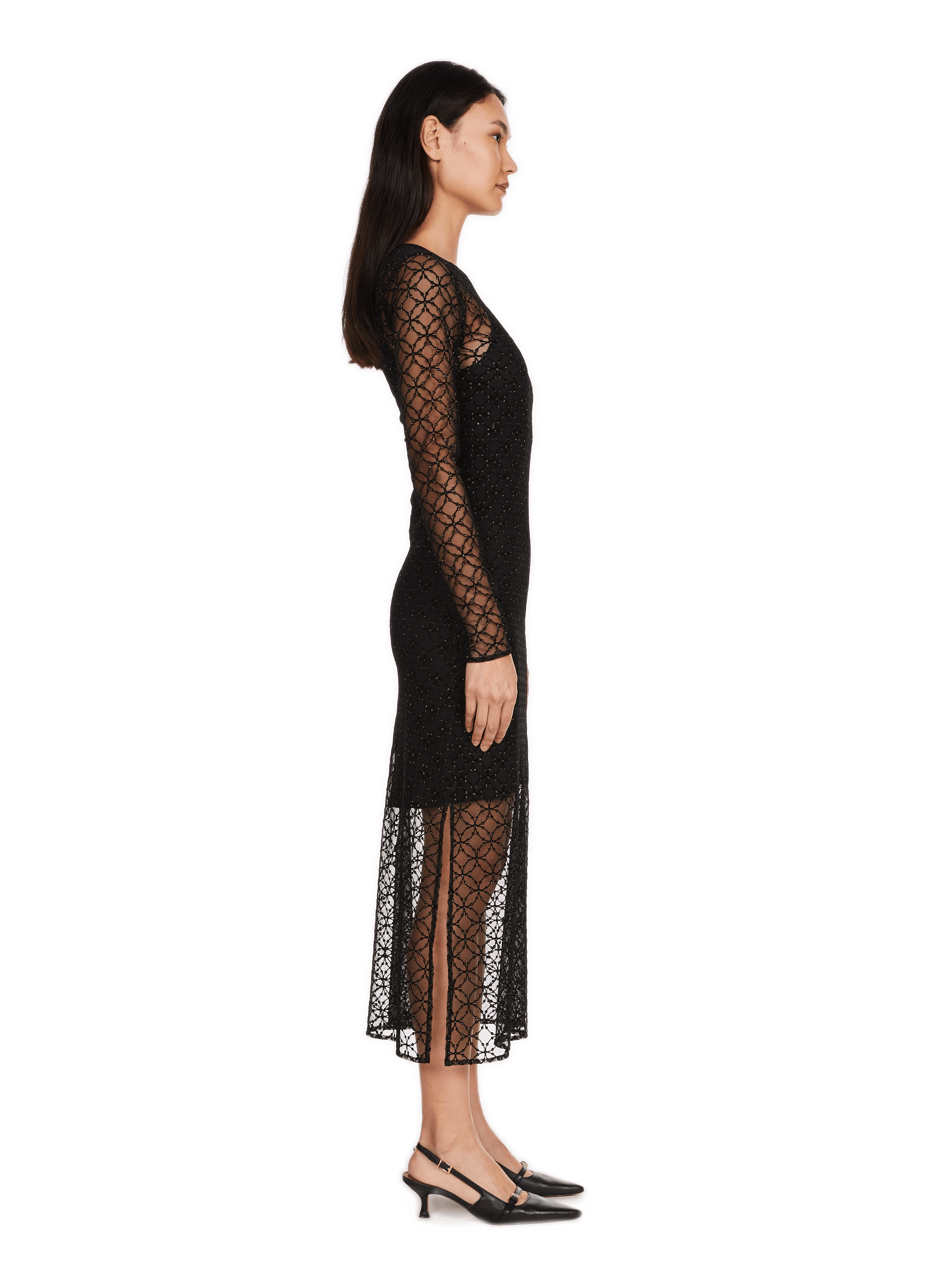 VERIL - Robe longue en tulle et strass | Noir
