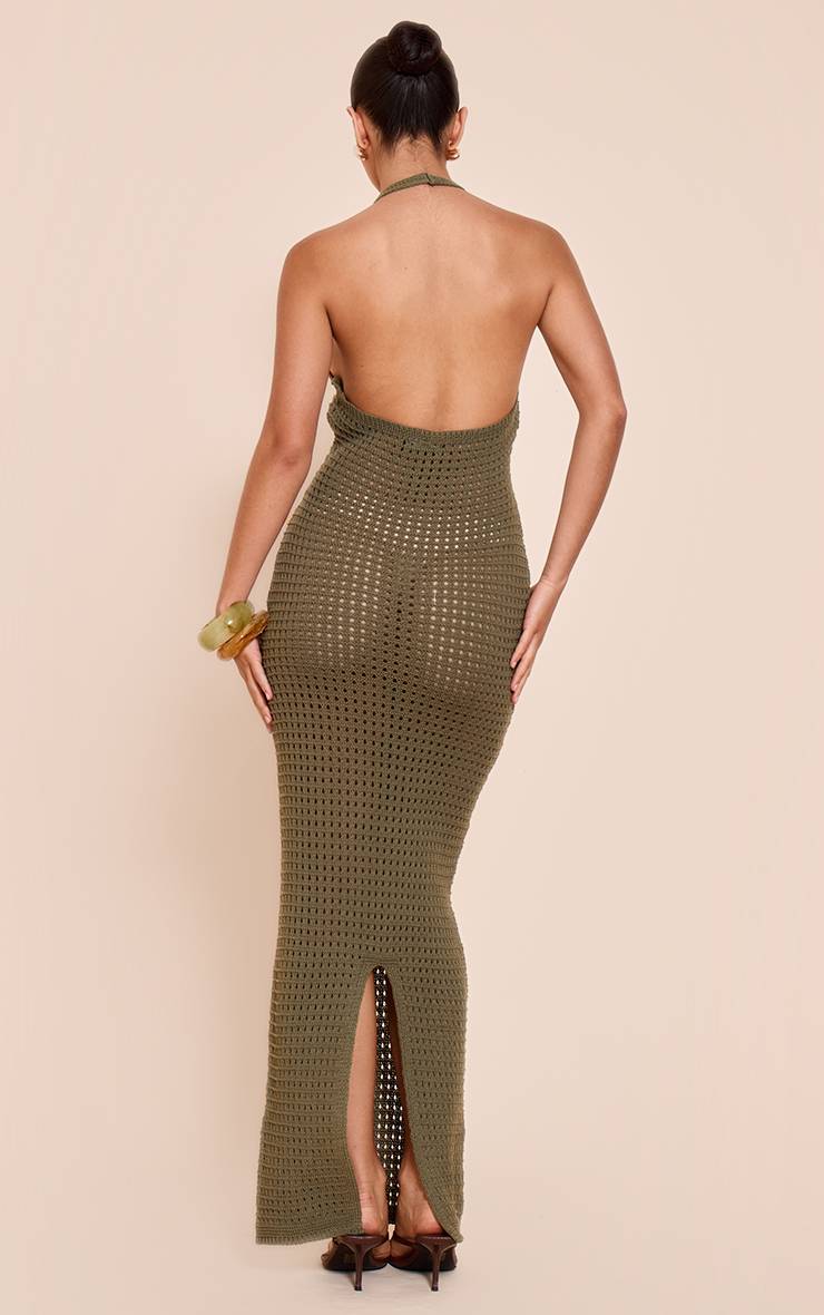 Kaki Robe Longue Dos-nu En Crochet
