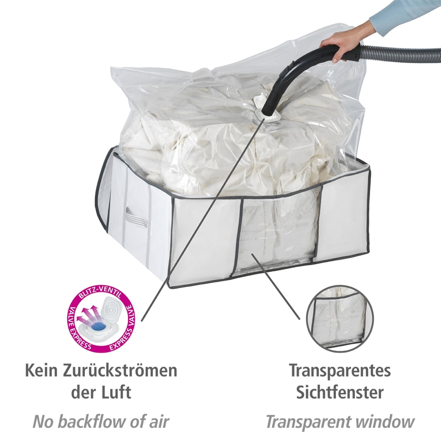 WENKO Unterbettkommode »Vakuum Soft Box L« integrierte Vakuum-Tasche & Blitzventil, bis zu 75 % Platzersparnis