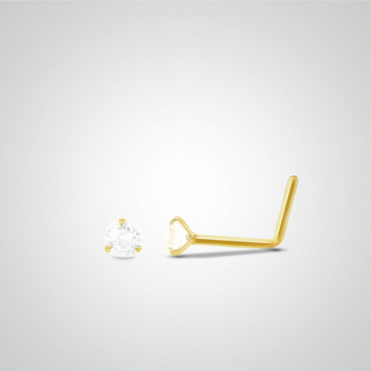 Piercing de nez en or jaune avec oxyde de zirconium et barre pliée