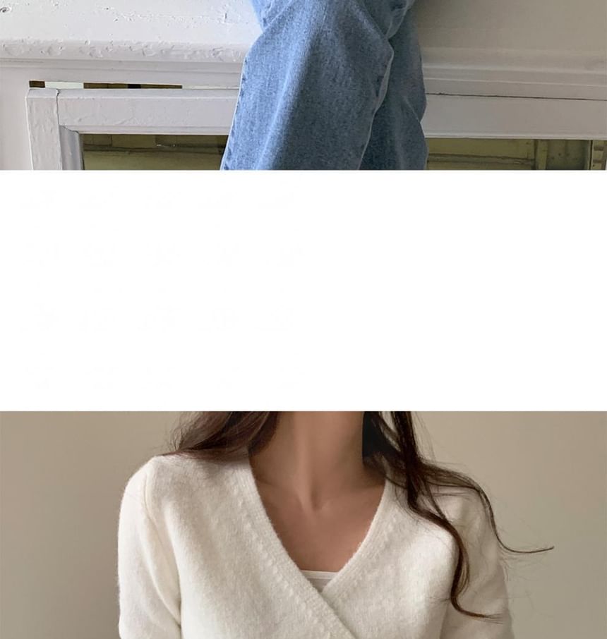 Ashlee - Lange mouwen V-hals effen gebreide top