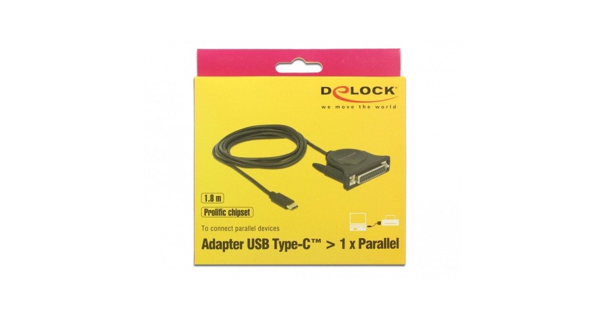DeLOCKUSB-C 2.0 male > 1 x Parallel DB25 female kabel  (Zwart, 1,8 meter )