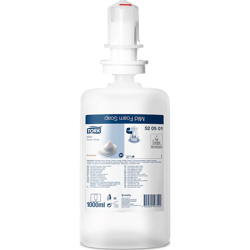 Savon mousse Tork Premium doux, pour distributeurs S4 - Cartouche de 1 L