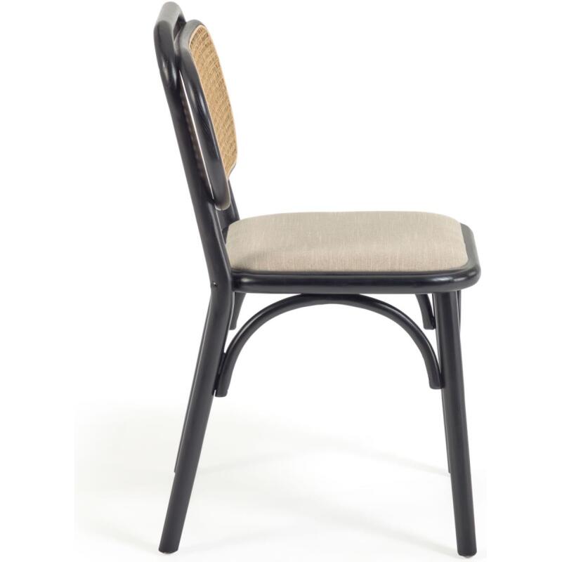 Chaise Doriane en bois d'orme massif finition laqué noir et siège en tissu