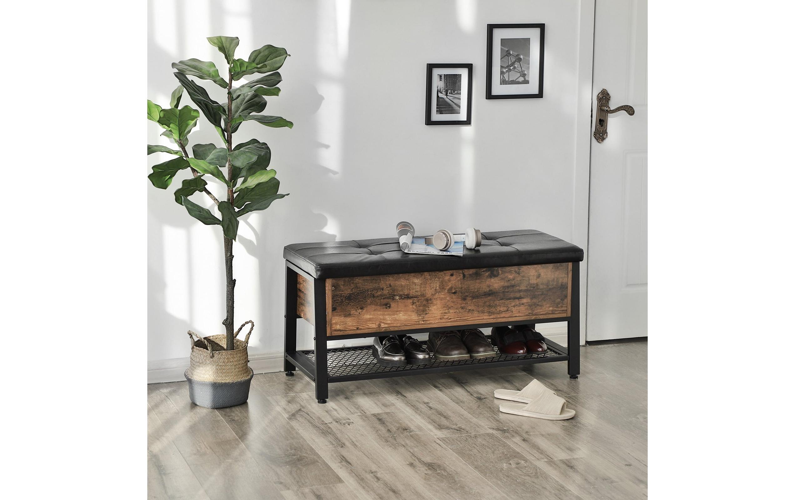 Sitztruhe mit Stauraum 100 x 47 cm, Braun/Schwarz<br>Gepolsterte Sitzgelegenheit mit Schuhablage