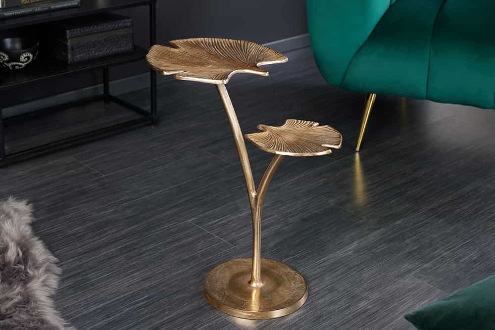 Dekorativer Beistelltisch GINKGO LEAFS 50cm gold handmade Metall