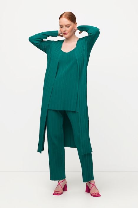 Strickjacke, Feinripp, offene Form, V-Ausschnitt
